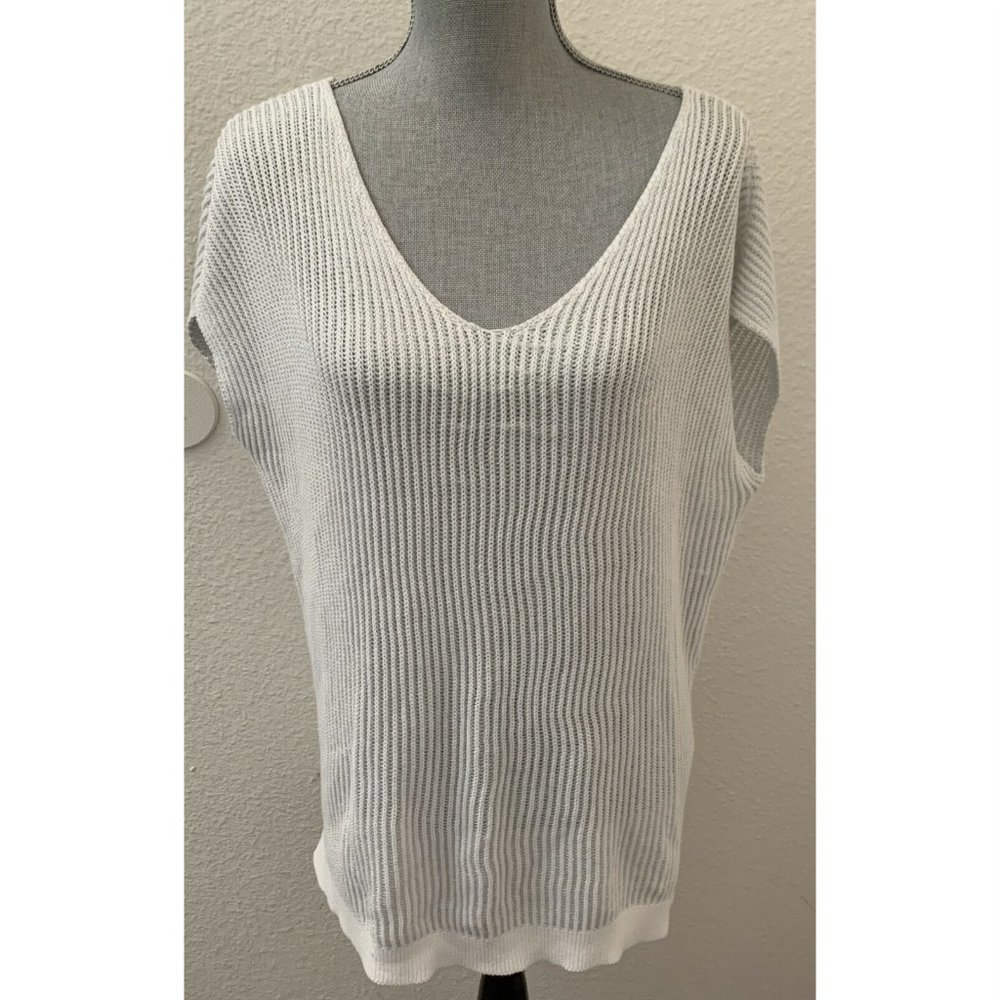 Lilly Pulitzer White Silver Sparkle Sleeveless Medium M Sweater Top
